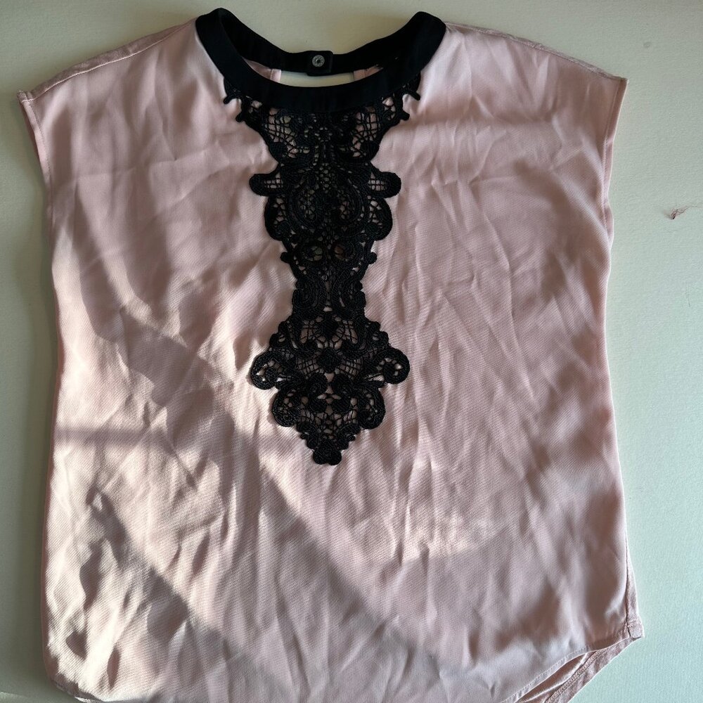 RW&Co Black Lace and Baby Pink Blouse
